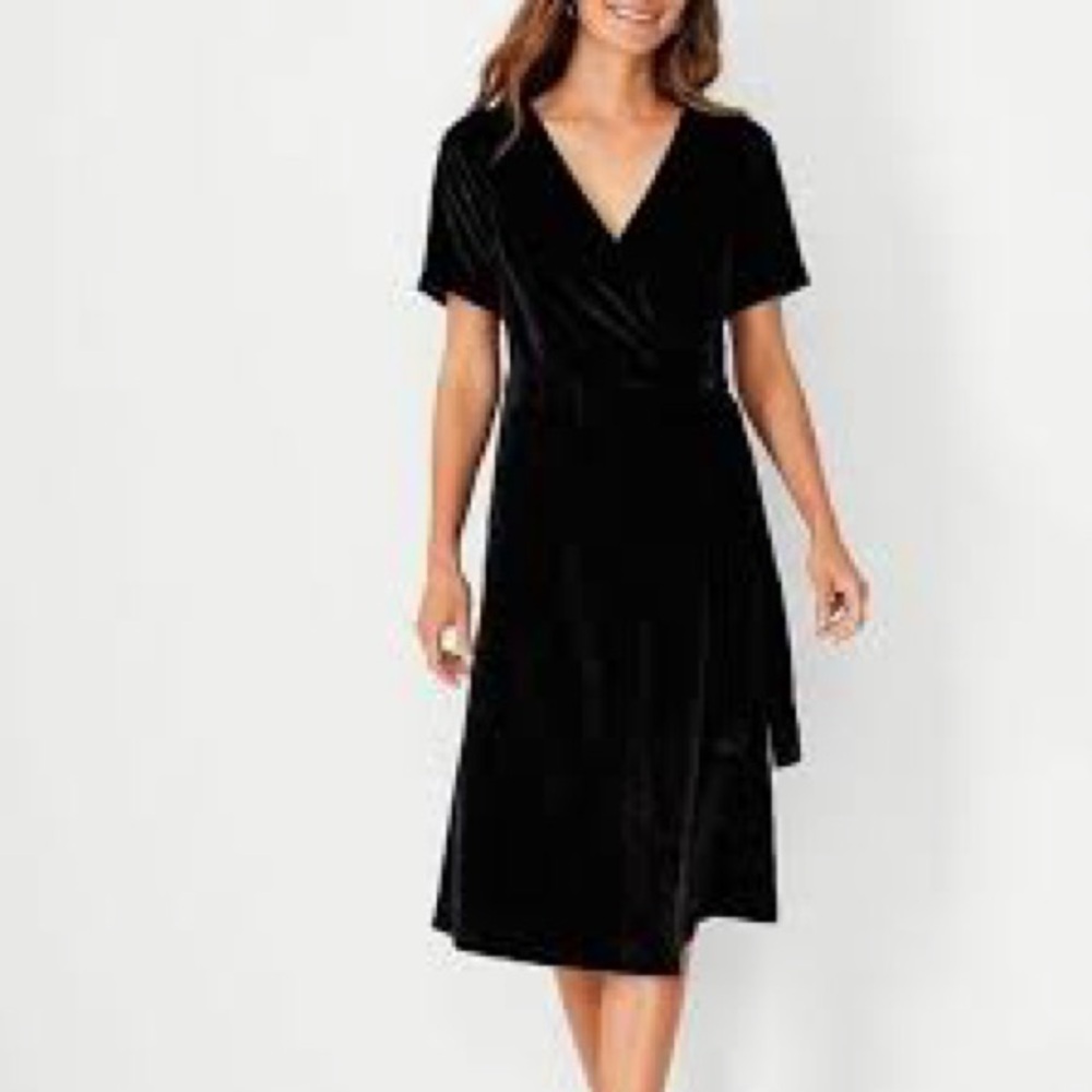 Ann Taylor Black Dress Velvet Midi Size 10